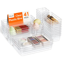 Lifewit 41 PCS Drawer Organizer Set Clear Plastic Desk Drawer Dividers Trays Dresser Storage Bins Separation Box for Makeup, Jewelries and Gadgets,
