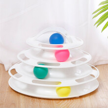 (White) Pet Interactive Cat Teaser Ball Toys Fun Exerciser Four Layer Towers Tracks