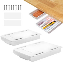 YZDZSW 2pcs Under Desk Drawer (11x22cm+15x22cm), Stick on Under Shelf Organizer, White Storage Drawer for Home, School, Office Desk