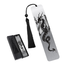 Metal Dragon Art Bookmark Gift - 1 Pcs Fantasy Metal Bookmarks with Black Tassel Inspirational Page Markers Supplies Graduation Gifts for School Home