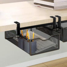 Lukymod Metal Mesh Under Desk Drawers No Drill Slide-Out Duty Drawer Hidden Desk Organiser Under Shelf Hanging Storage Basket with Clamp Mount Fits