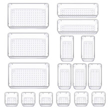 16 Pack Plastic Drawer Organizer Set, 4 Size Desk Drawer Organizer Fridge Trays Containers Organization Food Storage Boxes Snack Organiser
