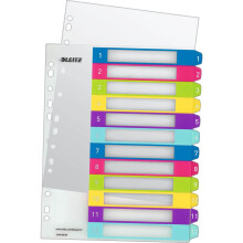 Leitz 12440000 A4 WOW 1-12 Index, PC-Printable, Extra Wide, Heavy Duty Plastic, White/Multicolour