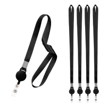 Fushing 5 Pcs Retractable Reels Key Chains Lanyards Neck Strap Band for ID Badge Holder for Business School Event (Black)