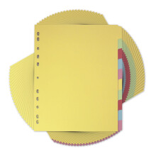 Elba A4 Yellow 10-Part File Dividers, 25 Pack, Multi-Coloured Recycled Card Dividers, Multi-Hole Punched for Ring Binders