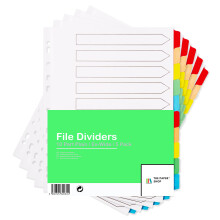 [5 Pack] A4+ File Dividers Extra Wide 10 Part Plain Tabs A4+ Extra Wide Subject Dividers 10 Part Without Numbers Multipunched Reinforced Colour Tabs