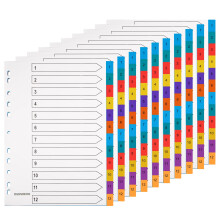 A4 Wide Colour Tabs ?10 Pack? File Dividers Coloured Mylar Multi Colours 1-12 Multipurpose Porous Index Dividers