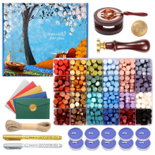 Comealltime Wax Seal Kit with Gift Box, 624 Pcs 24 Colors Sealing Beads, 1 Pcs Bee Stamp, Sealing Wax Warmer, Metallic Pens, Envelope, Candles for