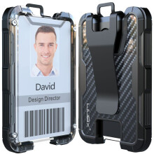 LIUGX Carbon Fiber Badge Holder, ID Card Holder with Metal Clip - Heavy Duty Portable Wallet (Holds 1 to 4 Cards),for Office Police Worker