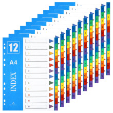 XHDA 1-12 Part Dividers A4, 10 Pack Multi-Colour Plastic A4 Index Folder Subject Dividers, 11-Holes Lever Arch Files Dividers Ring Binders for Office