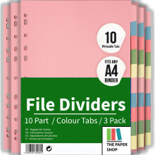 File Dividers A4, 10 Part Folder Dividers for Ring Binders & Lever Arch Files (3 Pack) Binder and Subject Dividers with Writeable Coloured Index Tabs