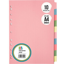 File Dividers A4, 10 Part Folder Dividers for Ring Binders & Lever Arch Files (1 Pack) Binder and Subject Dividers with Writeable Coloured Index Tabs