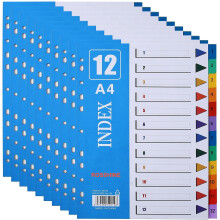 1-12 Part File Dividers A4, ?10Pack? Plastic A4 Folder Dividers for Ring Binders with11-Holes & Content List, Multi-Colour Index Dividers for Lever