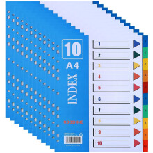 1-10 Part File Dividers A4, ?12Pack? Plastic A4 Folder Dividers for Ring Binders with11-Holes & Content List, Multi-Colour Index Dividers for Lever
