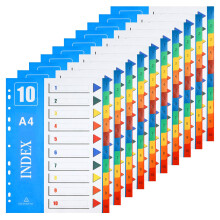 XHDA 1-10 Part Dividers A4, 10 Pack Multi-Colour Plastic A4 Index Folder Subject Dividers, 11-Holes Lever Arch Files Dividers Ring Binders for Office
