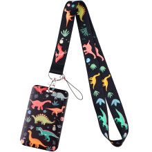 Juanooo Cool Black Dinosaur Lanyard with Card Holder Cute Neck Key Lanyard Strap for Keys ID Badge for Women Men Teens Kids Teachers Work School ID