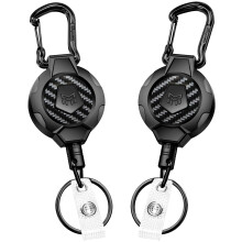 MNGARISTA 2-Pack Upgraded Retractable Keychain,Heavy Duty Carabiner Badge Holder,283.5 g,80 cm Stainless Steel Cord,3K Carbon Fiber ID Badge Reel with