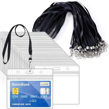 36pcs Black Lanyards for Neck with 36pcs Card Holder, Clear Plastic ID Card Holder and Lanyard, Horizontal Sealable Waterproof Name Badge Holders with