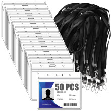 MUXHEL 50Set Black Lanyard with Card Holder, Lanyards for Neck Clear Plastic Lanyard Card Holder for lanyards with Card Holders for Work Office School