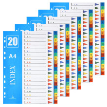 XHDA 1-20 Part Dividers A4, 5 Pack Multi-Colour Plastic A4 Index Folder Subject Dividers, 11-Holes Lever Arch Files Dividers Ring Binders for Office