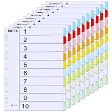 A4 File Dividers, 10 Pack Coloured Multi Hole Punched Tabbed Index Dividers for Lever Arch Files & Ring Binders