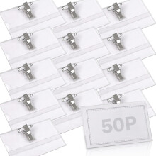YONGHUO 50 Pcs Name Tags, 9x5.6cm, Badge Holders with Clip & Pin, Plastic ID Badges for Work, School & Office