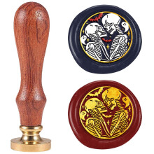 DELORIGIN Two Skeletons Wax Seal Stamp Vintage Skull Sealing Stamps 1" Removable Brass Head Seal Stamp with Wooden Handle for Envelope Greeting Card