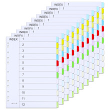 File Dividers A4, 10 Pack 12 Part Folder Dividers Coloured Multi Hole Punched A4 Dividers Tabbed Index Divider for Lever Arch Files Ring Binders