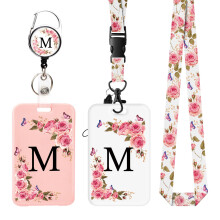 2 Pack A-Z Letter Lanyard with Card Holders, Personalized Card Holders with Retractable Badge Reels and Detachable Lanyard Straps for Women Nurse