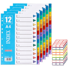 OWill File Dividers A4, 5 Pack 12-Part Folder Dividers for Ring Binders, A4 Dividers for Lever Arch Files with Color Label Stickers