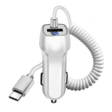(White type-c) 2.4A Fast Charging Spring Line Car Charger For HUAWEI P30/P30 Pro/P20/P20 PRO