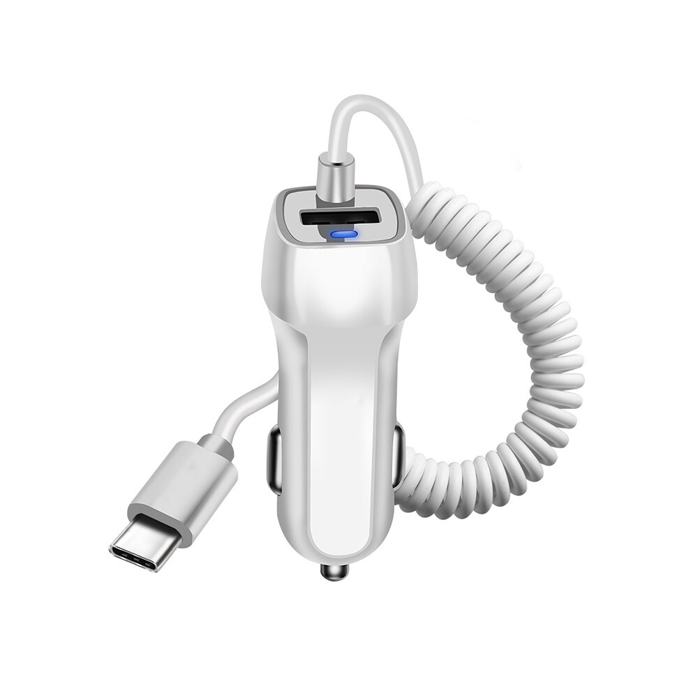 ( Type-C) 2.4A Fast Charging Spring Line Car Charger For Huawei P30/P30 Pro/P20/P20 Pro White 320997859512