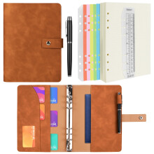 ANOMM A5 Ring Binder Notebook PU Leather Diary, Refillable Notebook with A5 Dot Grid Paper & Inner Pockets & Index Divider, Spiral Journal Binder for