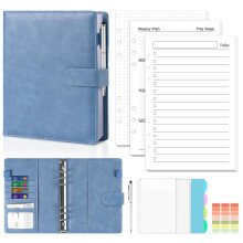 Agoer A5 Ring Binder Notebook,150 Sheets Refill Papers,Leather Planner Notebook with Dividers,6 Ring Binder Notebook with pockets and Zipper Envelopes