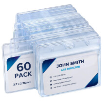 60 Pack Horizontal Badge Holder Plastic Clear ID Card Holder Waterproof Name Tag Holders with Resealable Zip