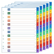 5 Set A4 Dividers for Ring Binders, 12 Part File Dividers A4 for Ring Binders Subject Dividers With11 Holes for Office