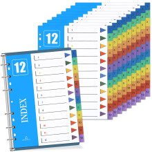 DMSELL Extra Wide 10 Pack A4 File Dividers for Ring Binders, 1-12 Part Plastic Dividers for Lever Arch Files