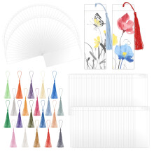 BLISSIQUEE 100 Kraft Paper Blank Bookmarks Making Kit, with 80 Colorful Tassels, White DIY Personalised Bookmark with 80 Clear Bookmark Sleeves, Paper
