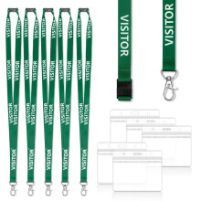 5 Pcs Green Visitor Lanyards for Neck Lanyard with Card Holder Transparent Waterproof Breakaway Safety Id Badge Holder for Id Cards Holder