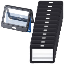 Classicseali 12PCS Horizontal Id Card Holders, Transparent Double Sided Badge Holder, Waterproof Horizontal Hard Plastic Black Badge Holders, for