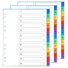Thboxes File Dividers A4, 3 Pack 1-12 Part Folder Dividers Coloured Plastic A4 Dividers for Lever Arch Files Ring Binders Office School Index Dividers