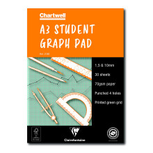 Clairefontaine - Ref J13BZ - Chartwell Graph Pad (Contains 30 Sheets) - A3 (420 x 297mm) Sized, 1, 5 & 10mm Square Rulings, 70gsm Punched Paper,