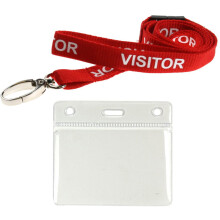 Customcard ltd? Red Visitor Lanyards Metal Clip & Plastic ID Card Pocket Pack of 10 Visitor Lanyards
