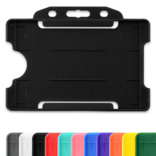 Black Single-Sided Rigid Slide in Open Faced ID Card Badge Holders Horizontal/Landscape Identity Plastic Pass Protector - Holds a 86mm 54mm cr80