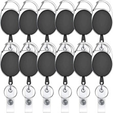 12 Pcs Black Retractable Key Chain Badge Card Holders, YTBUBOR 60cm/ 23.6 Inches Retractile Key Badge Reel Cord Clip with Belt Clip and Keys Ring