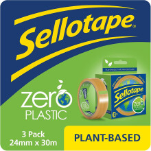 Sellotape Zero Plastic Tape, Multi-Purpose Clear Tape for Household Objects & Sticking Envelopes or Cards, Easy to Use Plant Based Packaging Tape with