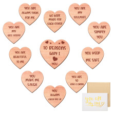 Queekay 10 Valentines Reasons Why I Love You Hearts Wooden Set Romantic Love You Gifts for Her Him Elegant Bow Gift Boxes Card for Valentines Wedding