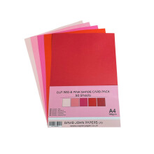 DJP 160GM Red & Pink Shade Tint Card Pack - 5 Colours, 50 Sheets - 10 Each Colour