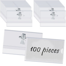 TMBMLPP 100 PCS Name Badges with Crocodile Clip and Safety Pin, Clear Badges with Pins Horizontal ID Card Holder for School, Colleges, Offices,