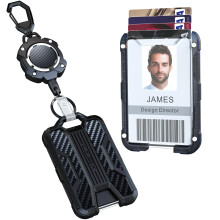 LIUGX Retractable Badge Holders, Heavy Duty Keychain, Carbon Fiber-Texture, Durable ID Card Holder (Holds 4 Cards), with 31.5? Retractable Badge Reel